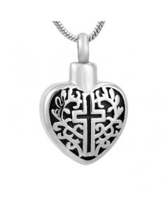 Cross Heart - Stainless Steel Cremation Ashes Memorial Urn Pendant