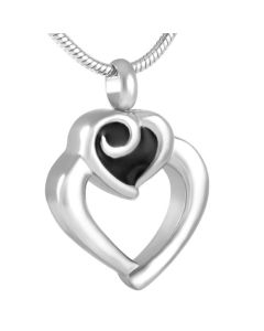 Black Inlay Double Heart - Stainless Steel Ashes Jewellery Memorial Pendant