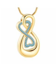 Infinity Ribbon Blue - Gold Stainless Steel Ashes Jewellery Memorial Pendant