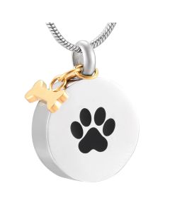 Bone Charm Paw Circle - Stainless Steel Cremation Ashes Jewellery Urn Pendant