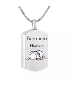 Born into Heaven Dog Tag -Stainless Steel Cremation Ashes Jewellery Memorial Pendant