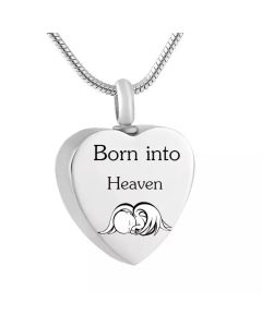 Born into Heaven Heart -Stainless Steel Cremation Ashes Jewellery Memorial Pendant