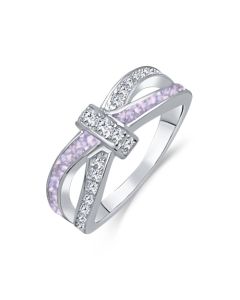 LifeStone™ Ladies Bow Ribbon Cremation Ashes Memorial Ring-Lavender-Sterling Silver
