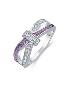 LifeStone™ Ladies Bow Ribbon Cremation Ashes Memorial Ring-Violet-Sterling Silver