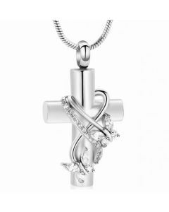 Butterfly Cross - Stainless Steel Cremation Ashes Jewellery Urn Pendant