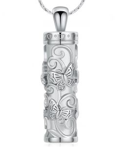Butterfly Cylinder - Stainless Steel Cremation Ashes Urn Jewellery Pendant