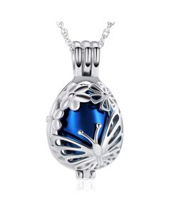 Butterfly Blue Locket - Stainless Steel Cremation Ashes Jewellery Urn Pendant
