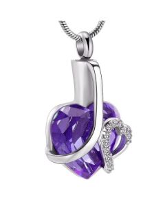 Crystal Amethyst Heart -Stainless Steel Cremation Ashes Jewellery Urn Pendant