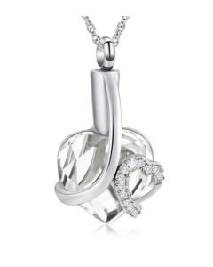 Crystal Clear Heart -Stainless Steel Cremation Ashes Jewellery Urn Pendant