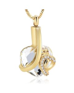 Crystal Clear Heart - Yellow Gold Stainless Steel Cremation Ashes Jewellery Urn Pendant