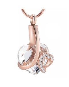 Crystal Clear Heart -Rose Gold Stainless Steel Cremation Ashes Jewellery Urn Pendant