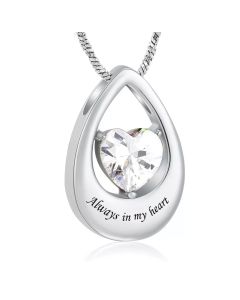 Crystal Heart Tear - Stainless Steel Cremation Ashes Jewellery Memorial Pendant