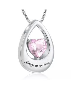 Crystal Pink Heart Tear - Stainless Steel Cremation Ashes Jewellery Memorial Pendant