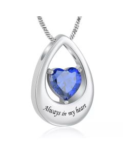 Crystal Sapphire Heart Tear - Stainless Steel Cremation Ashes Jewellery Memorial Pendant