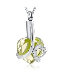 Crystal Lime Heart -Stainless Steel Cremation Ashes Jewellery Urn Pendant