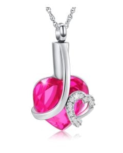 Crystal Pink Heart -Stainless Steel Cremation Ashes Jewellery Urn Pendant