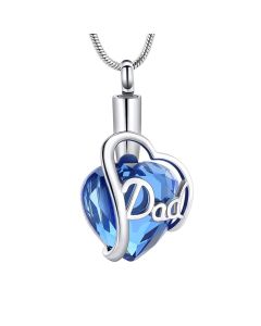 Crystal Blue Topaz Dad -  Stainless Steel Cremation Ashes Jewellery Urn Pendant