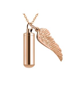 Cylinder Wing Charm Rose Gold - Stainless Steel Cremation Ashes Pendant