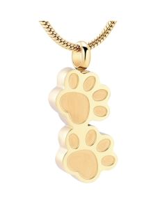 Double Paws - Gold Stainless Steel Cremation Ashes Memorial Pendant