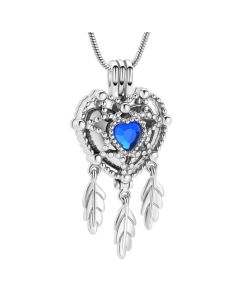 Dreamcatcher Heart Locket Blue - Stainless Steel Cremation Ashes Jewellery Urn Pendant