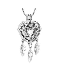 Dreamcatcher Heart Locket Clear - Stainless Steel Cremation Ashes Jewellery Urn Pendant