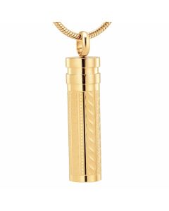 Fancy Cylinder - Gold Stainless Steel Cremation Ashes Urn Jewellery Pendant
