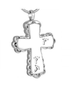 Footprints Cross - Stainless Steel Cremation Ashes Jewellery Necklace Pendant