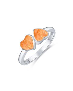 LifeStone™ Ladies Forever Together Hearts Cremation Ashes Ring-Amber-Sterling Silver