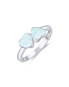 LifeStone™ Ladies Forever Together Hearts Cremation Ashes Ring-Aquamarine-Sterling Silver
