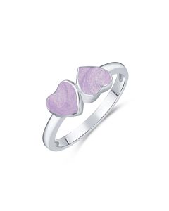 LifeStone™ Ladies Forever Together Hearts Cremation Ashes Ring-Lavender-Sterling Silver