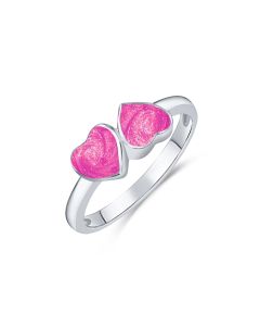LifeStone™ Ladies Forever Together Hearts Cremation Ashes Ring-Magenta-Sterling Silver