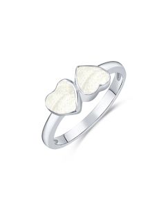 LifeStone™ Ladies Forever Together Hearts Cremation Ashes Ring-Pearl-Sterling Silver