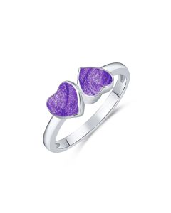 LifeStone™ Ladies Forever Together Hearts Cremation Ashes Ring-Violet-Sterling Silver