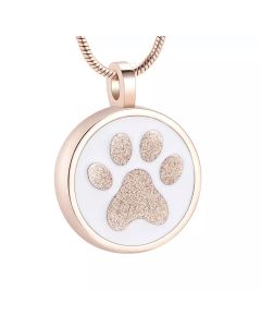 Glitter Paw Circle -Rose Gold Stainless Steel Cremation Ashes Jewellery Memorial Pendant