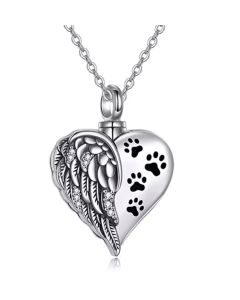 Pawprint Winged Heart -Stainless Steel Cremation Ashes Jewellery Urn Pendant