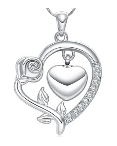 Hanging Rose Heart - Stainless Steel Cremation Ashes Urn Jewellery Pendant