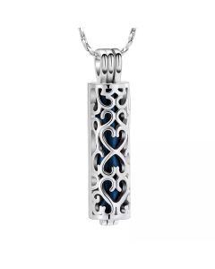Heart Full of Love Cylinder Navy - Stainless Steel Cremation Ashes Jewellery Pendant