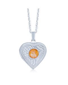 LifeStone™ Ladies Sterling Silver Cremation Ashes Heart Photo Locket-Amber