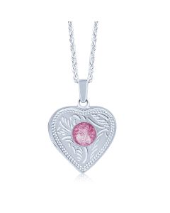 LifeStone™ Ladies Sterling Silver Cremation Ashes Heart Photo Locket-Mulberry