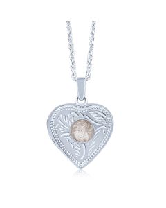 LifeStone™ Ladies Sterling Silver Cremation Ashes Heart Photo Locket-Natural