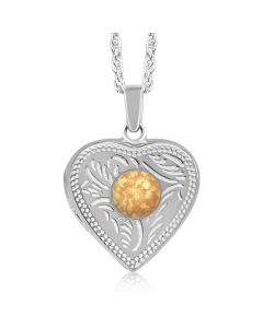 LifeStone™ Ladies Cremation Ashes Heart Photo Locket-Amber-Sterling Silver