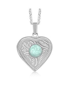 LifeStone™ Ladies Cremation Ashes Heart Photo Locket-Aquamarine-Sterling Silver