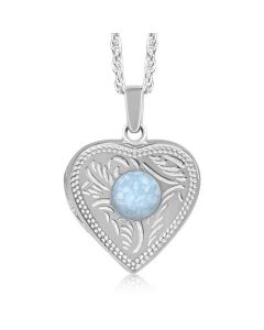 LifeStone™ Ladies Cremation Ashes Heart Photo Locket-Azure-Sterling Silver
