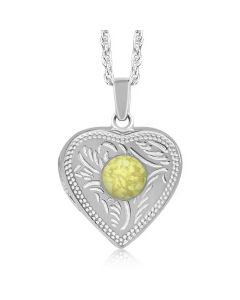 LifeStone™ Ladies Cremation Ashes Heart Photo Locket-Daffodil-Sterling Silver