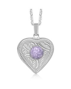 LifeStone™ Ladies Cremation Ashes Heart Photo Locket-Lavender-Sterling Silver