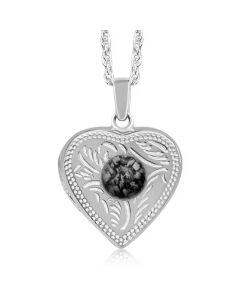 LifeStone™ Ladies Cremation Ashes Heart Photo Locket-Midnight-Sterling Silver