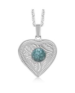 LifeStone™ Ladies Cremation Ashes Heart Photo Locket-Peacock-Sterling Silver