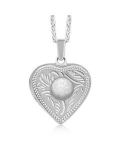 LifeStone™ Ladies Cremation Ashes Heart Photo Locket-Pearl-Sterling Silver