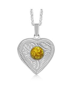 LifeStone™ Ladies Cremation Ashes Heart Photo Locket-Sunflower-Sterling Silver