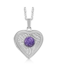 LifeStone™ Ladies Cremation Ashes Heart Photo Locket-Violet-Sterling Silver